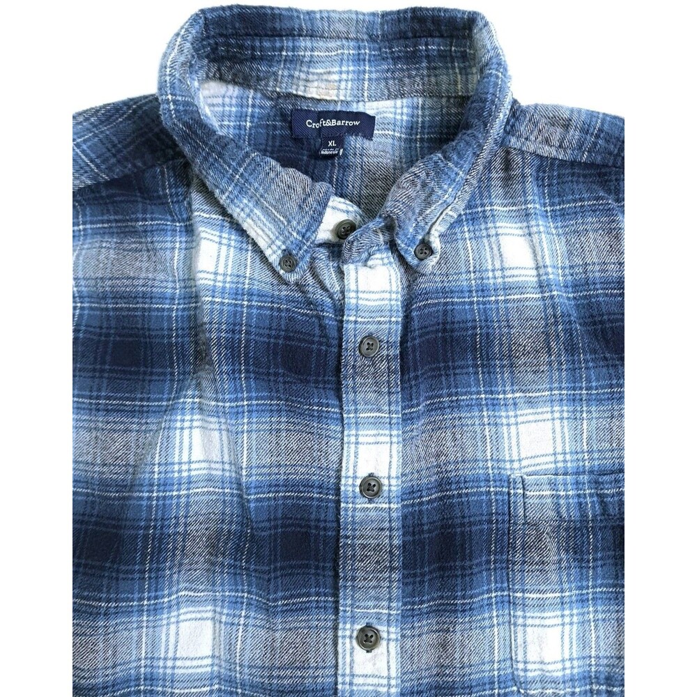 Croft Barrow Men's XL Flannel Plaid Button Up Shirt White Blue Tartan 90s Grunge - Picture 2 of 8